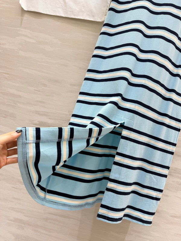 Chanel Striped T-shirt Dress Blue in Pure Cotton 375548