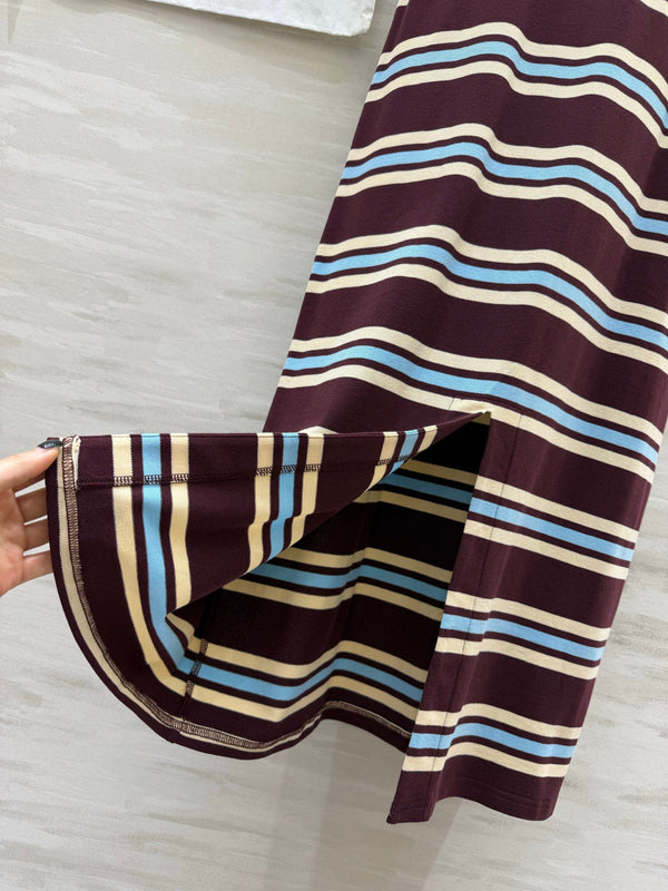 Chanel Striped T-shirt Dress Burgundy in Pure Cotton 375546