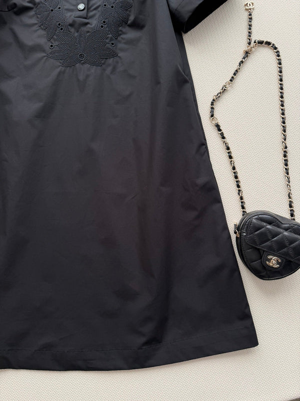Moncler 26 Collared Shirt Dress Black in Cotton 374733