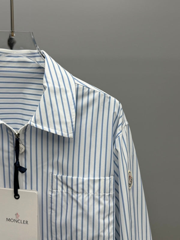 Moncler Shirt Zipper White Blue in Cotton 374675