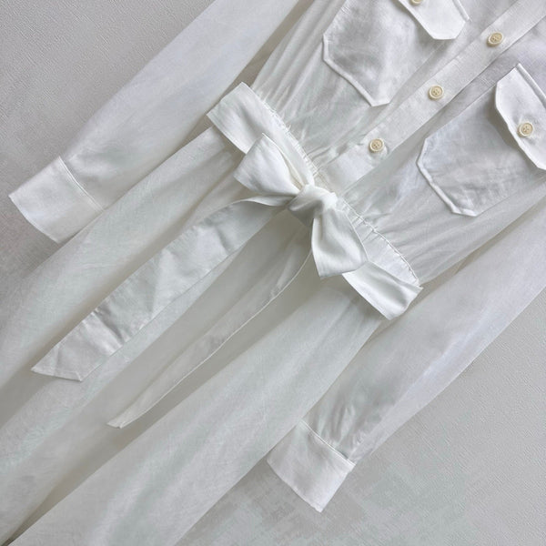 LP 26 Pocket Tie-Front Dress White in Linen 375361