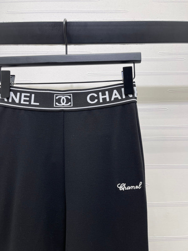 Chanel Webbing Letter Flare Pants Black in Rayon 376052
