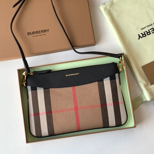 Burberry House Check Derby Peyton Crossbody 26 Beige Black in Cotton Fabric