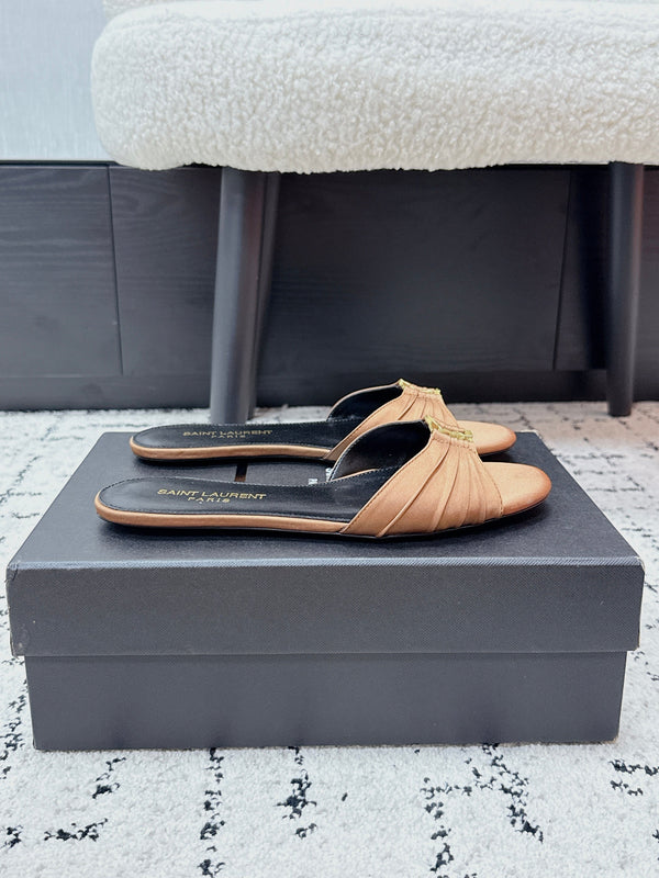 YSL Babylone Slides Brown in Silk 743653