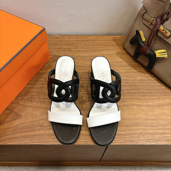 HM Sandal 60 Black White in Calfskin 743966