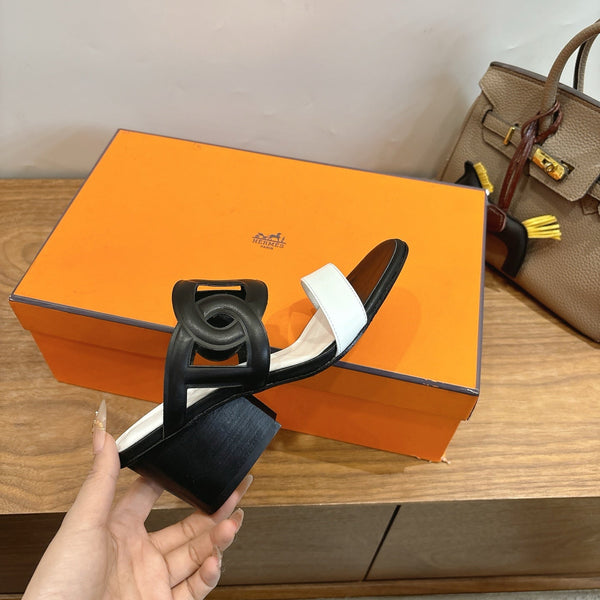 HM Sandal 60 Black White in Calfskin 743966