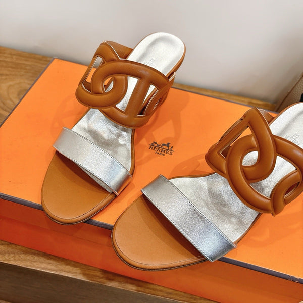 HM Sandal 60 Light Brown Silver in Calfskin 743967