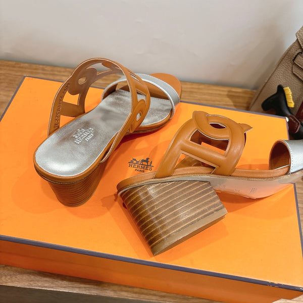 HM Sandal 60 Light Brown Silver in Calfskin 743967