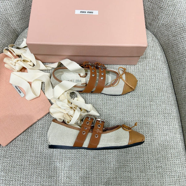 Miu 26 Ballet Flat Light Brown in Brushed Fabric 747431