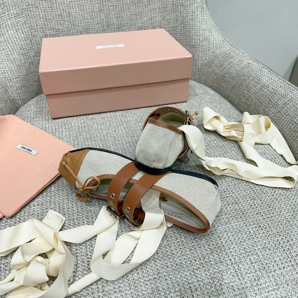 Miu 26 Ballet Flat Light Brown in Brushed Fabric 747431