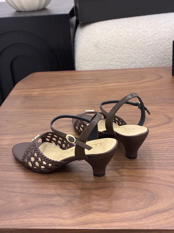 CC Ankle-strap Heeled 60 Dark Brown in Woven 747969