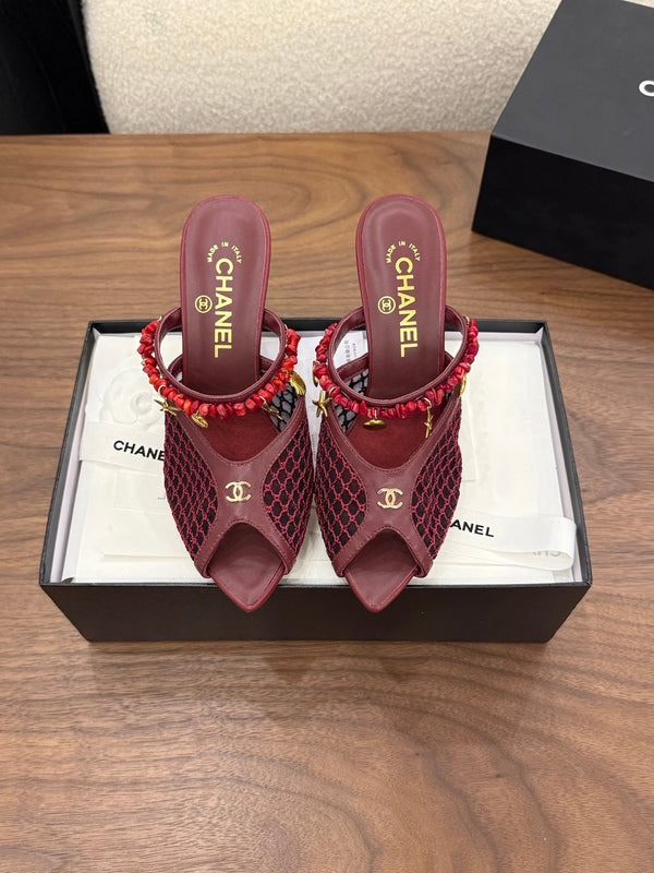 CC 26 Coco Beach Mules 80mm Burgundy in Mesh 757985