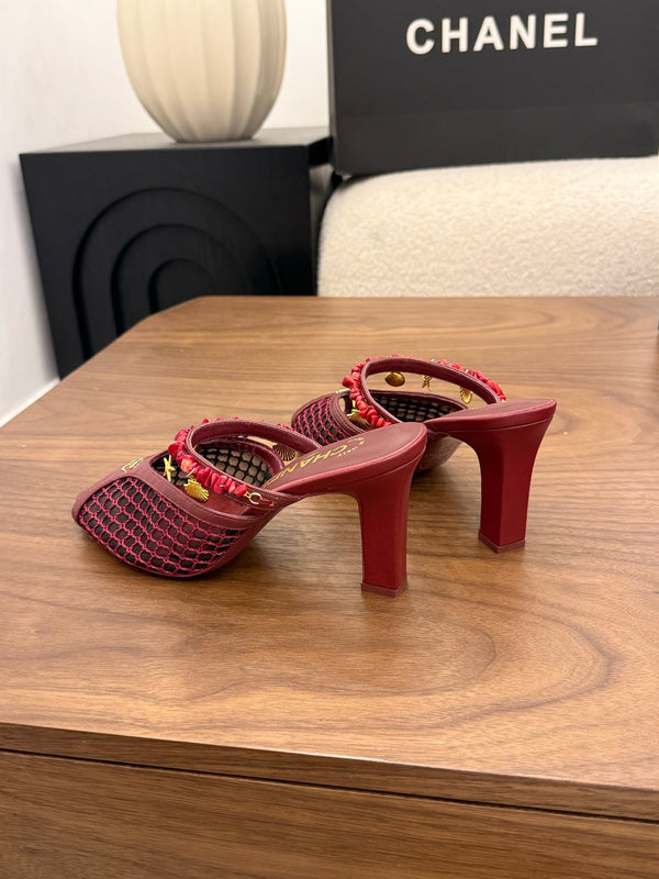 CC 26 Coco Beach Mules 80mm Burgundy in Mesh 757985