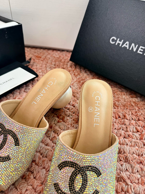 CC 26SS Pearl Heel 70mm Bow Sandals Gold in Cowhide 760559