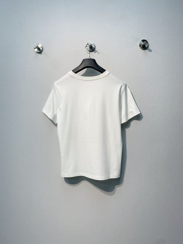 CC 26 White Rhinestone Embellished Crew Neck Short-Sleeve T-Shirt in Cotton 381113