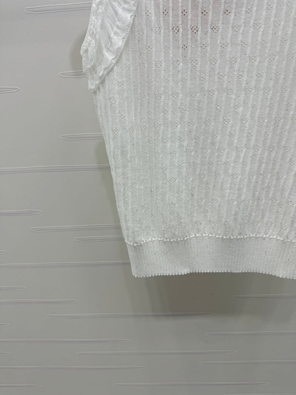 Miu 26 Lace-Neck Knit Vest White in Tencel 382104