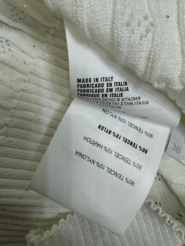 Miu 26 Lace-Neck Knit Vest White in Tencel 382104