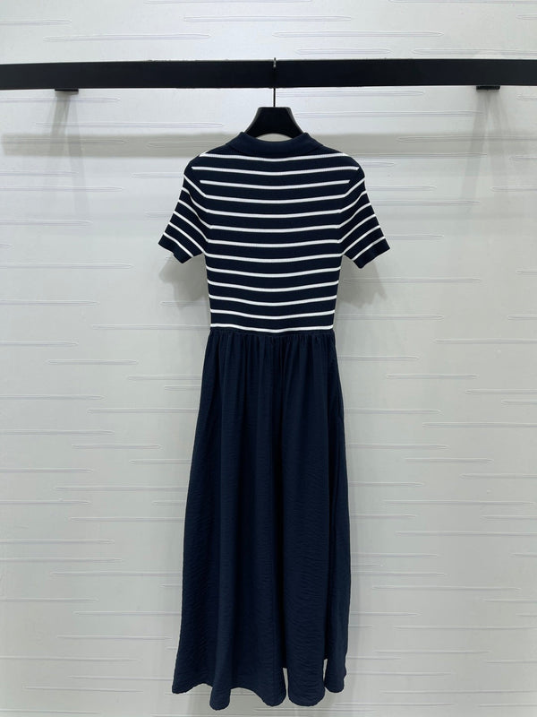 Miu 26 Collared Short-sleeved Dress Navy Blue in Polyester 380681