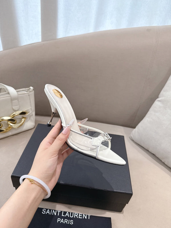 YSL High-heels 80mm Transparent Sandals White in Leather 771711