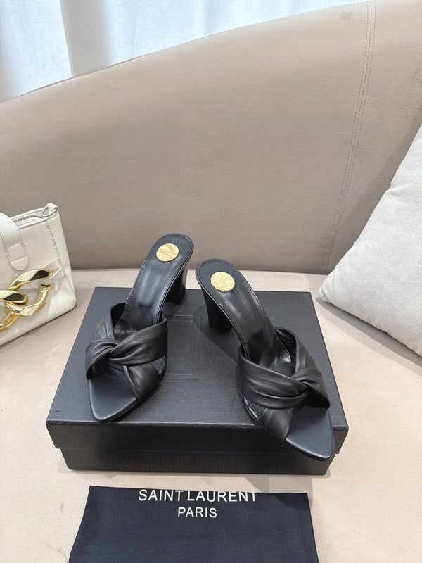 YSL Sandal Heel 75mm Black in Lambskin 771710