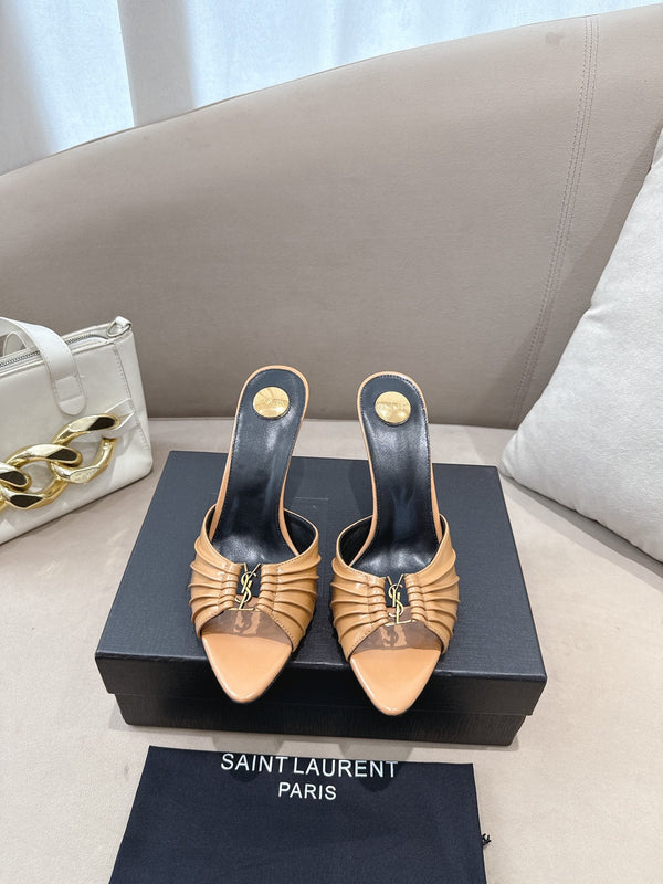 YSL Babylone Mules 90mm Light Brown in Supple Leather 771704
