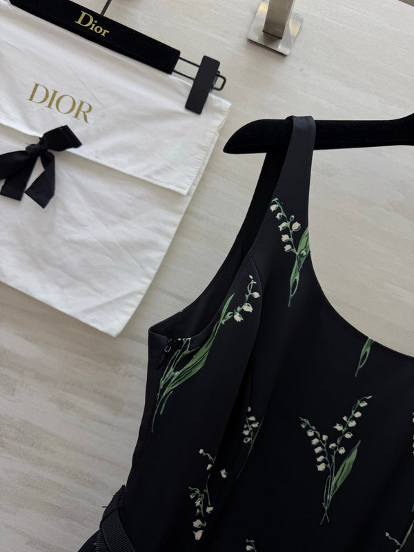 CD 26 Lily of the Valley Print Slip Dress Black in Mulberry Silk 384745