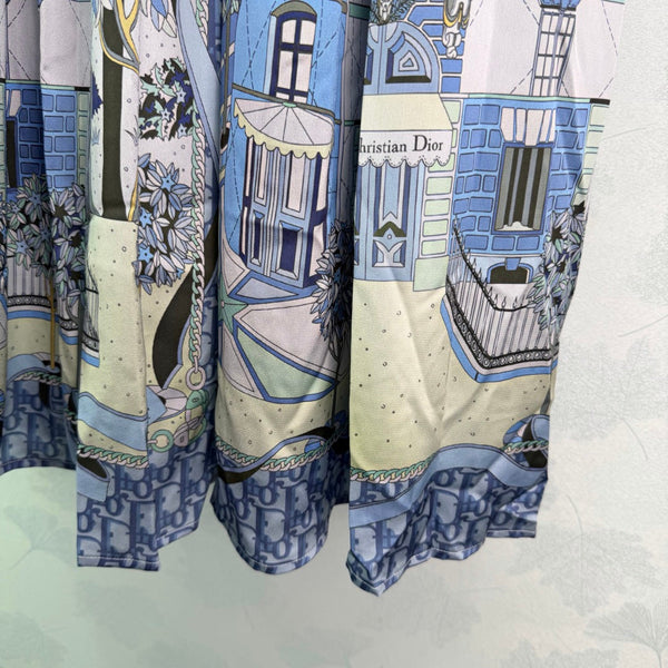 CD 26 Printed Elastic Waist Midi Skirt Blue in Polyester