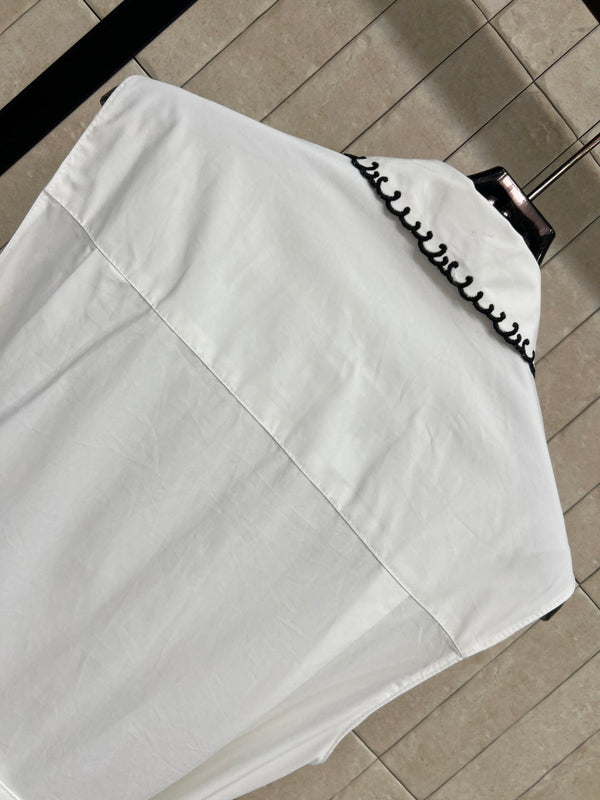 CD 26 Color-blocked Collared Sleeveless Shirt Dress White in Cotton 385734