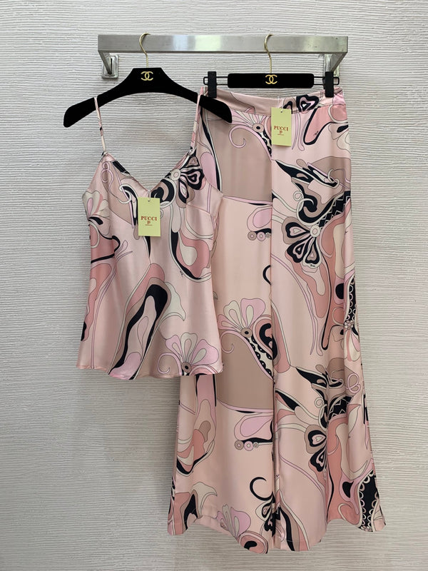 Pucc Orchidee-Print Camisole Top And Wide-Leg Pants Light Pink Satin
