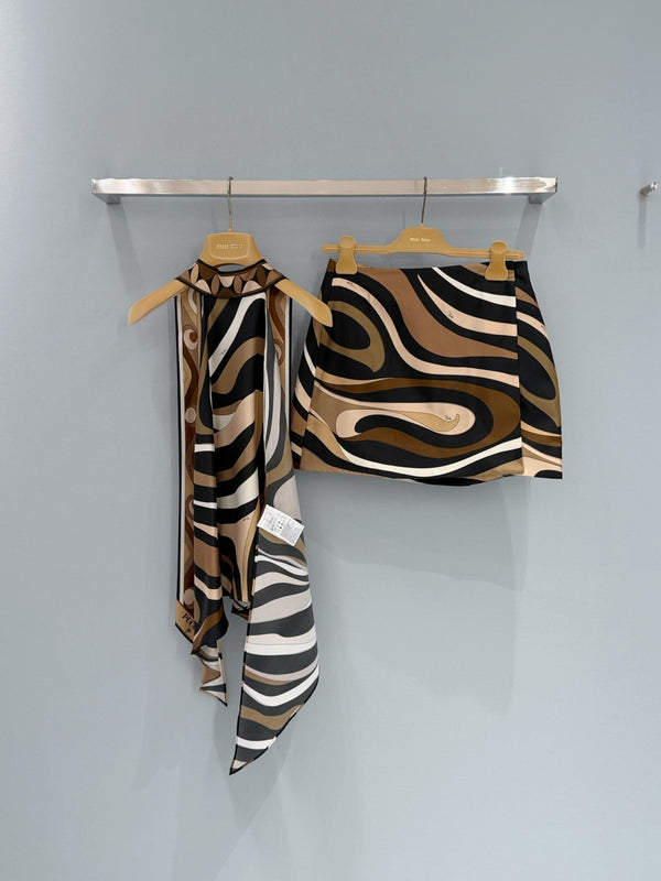 Pucc Marmo Print Halter Top Espresso Silk