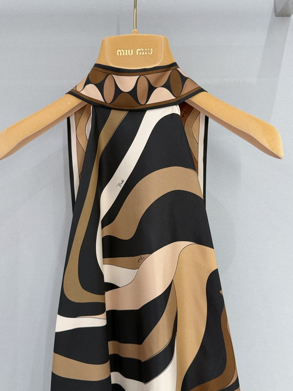 Pucc Marmo Print Halter Top Espresso Silk