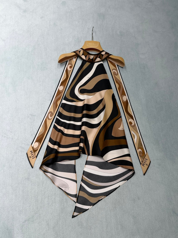 Pucc Marmo Print Halter Top Espresso Silk