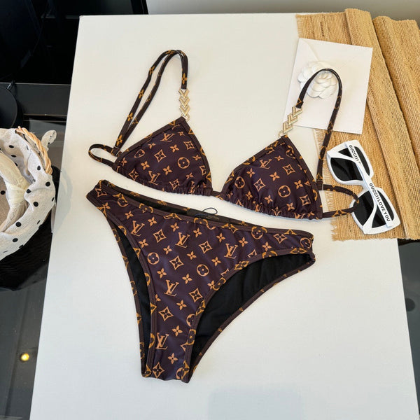 LV Graphic Monogram Bikini in Brown Polyamide 241794