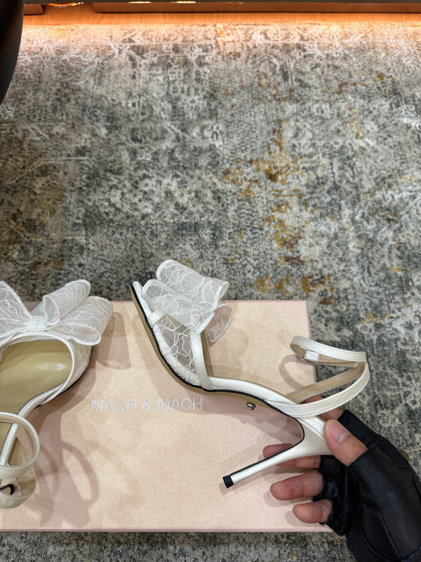 Mach 26 Sandal Heel 90mm White in Lace 804308