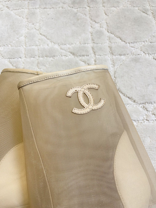 CC 26 Boots High-Heeled 95mm with Chain Beige in Mesh 808104
