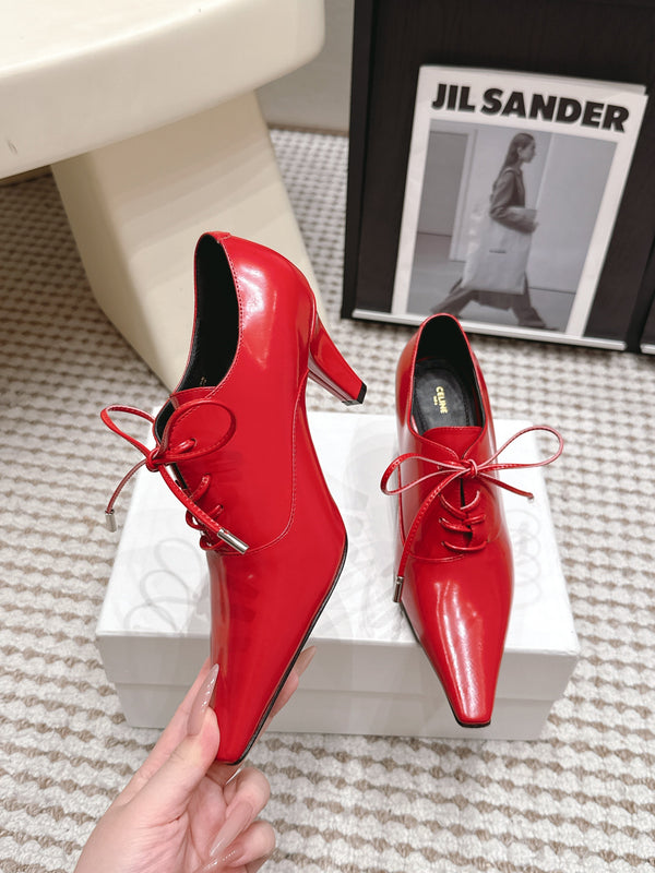 CL 26 Square Toe Lace-up Oxford Heels 85 Red in Lambskin 813302
