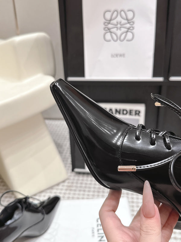 CL 26 Square Toe Lace-up Oxford Heels 85 Black in Lambskin 813303