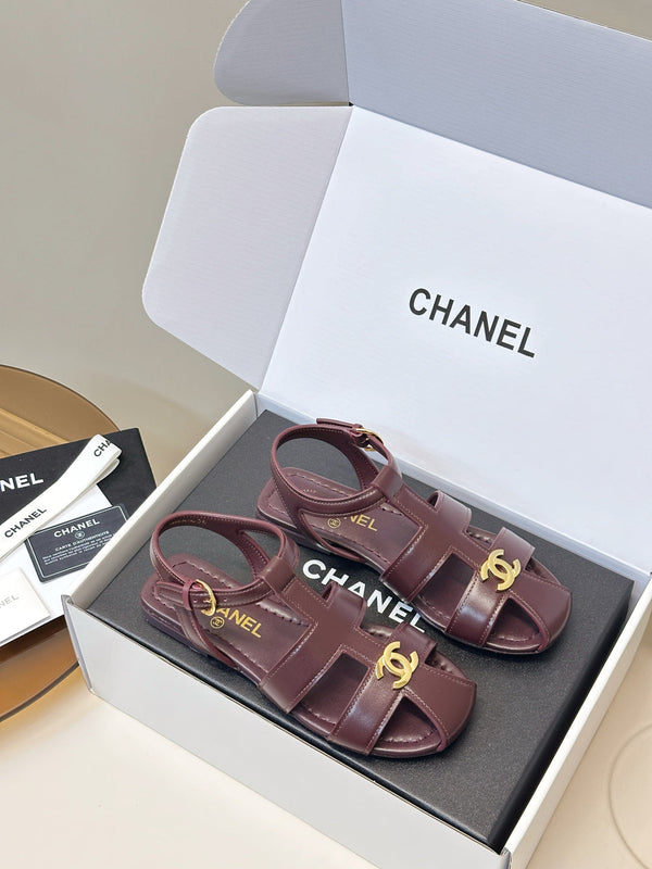 CC 26 T-strap Openwork Roman Sandals Burgundy in Cowhide 815986
