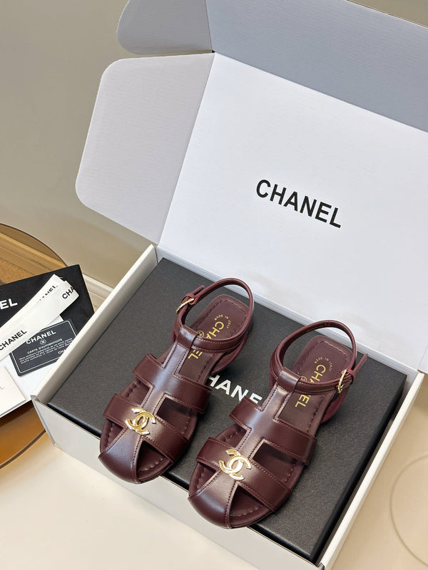 CC 26 T-strap Openwork Roman Sandals Burgundy in Cowhide 815986