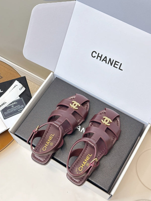 CC 26 T-strap Openwork Roman Sandals Burgundy in Cowhide 815986
