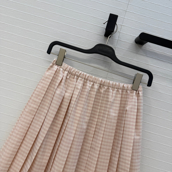 Moncler 26 Check Pleated Midi Skirt Light Pink in Cotton 389743