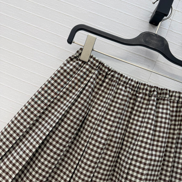 Moncler 26 Check Pleated Midi Skirt Black White in Cotton 389783