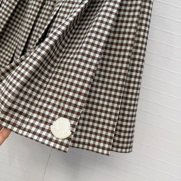 Moncler 26 Check Pleated Midi Skirt Black White in Cotton 389783