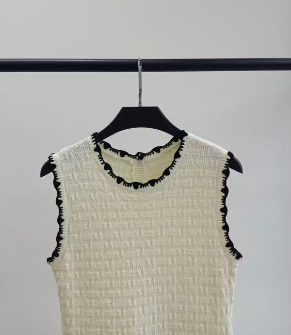 CC 2026 Cream Block Lace Hand-Croche Lace Knit Vest Dress 408799