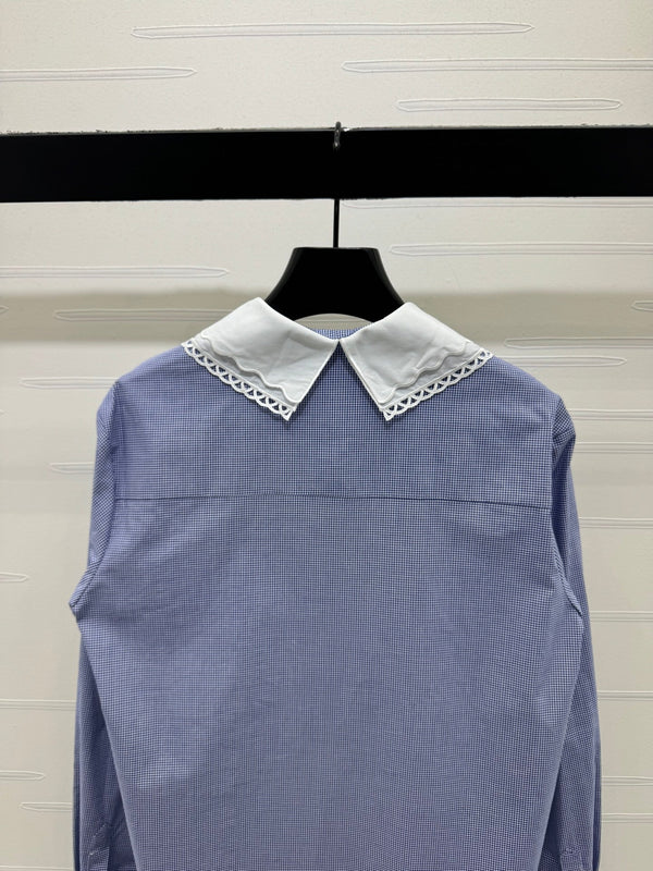 Miu Peter Pan Collar Plaid Shirt Cotton 392635