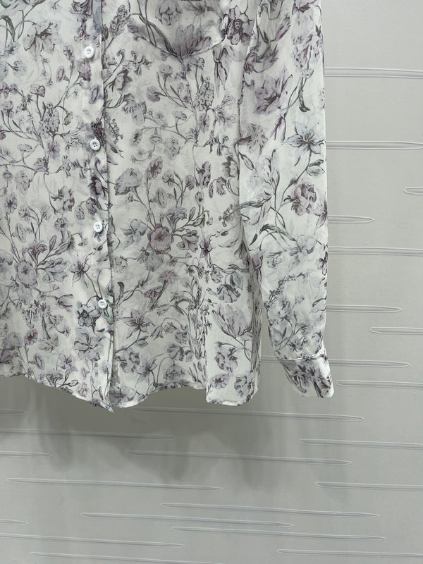 CD Printed Sheer Long-Sleeve Shirt 392641