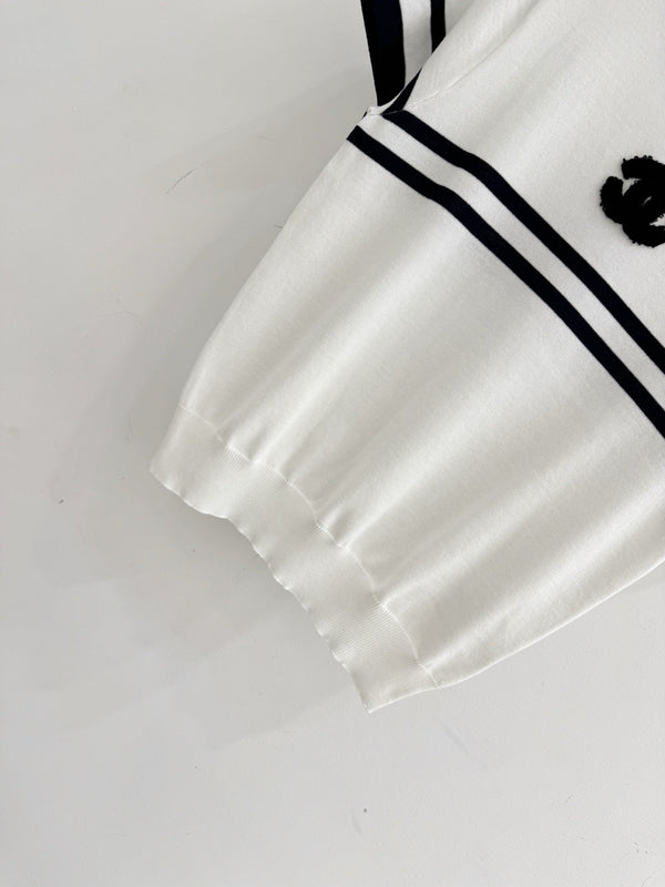 CC 2026 Striped Short-Sleeve Knit Top Wool Cashmere 516694