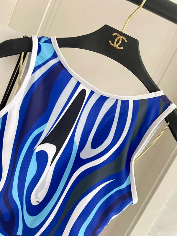 Pucci Printed One-Piece Blue Swimsuit Cotton Blend 149643