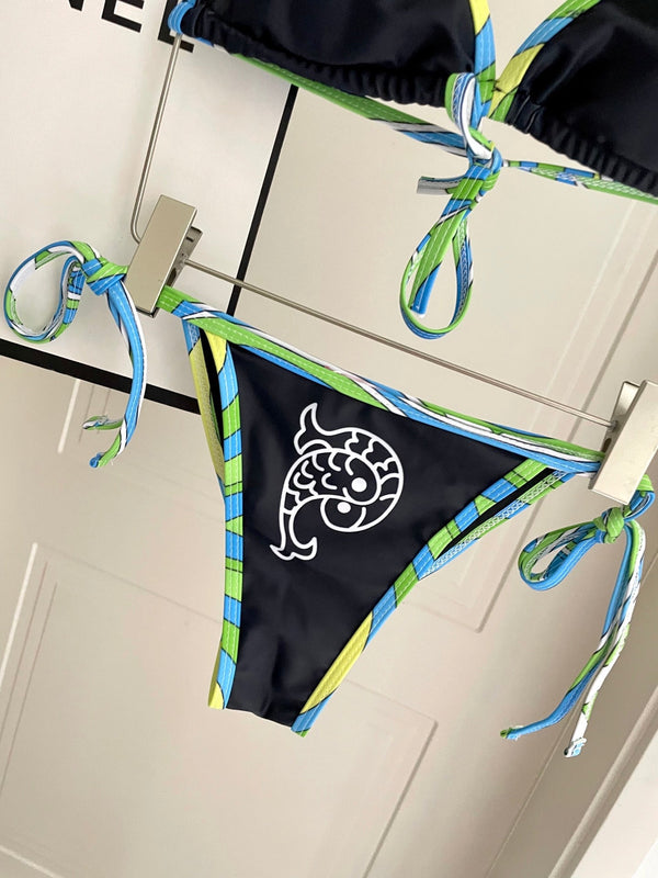 Pucci Multicolor Print Two-Piece Bikini Black Cotton Blend 149639