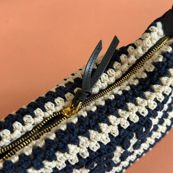 Miu Crochet Pouch Black Cream Cotton